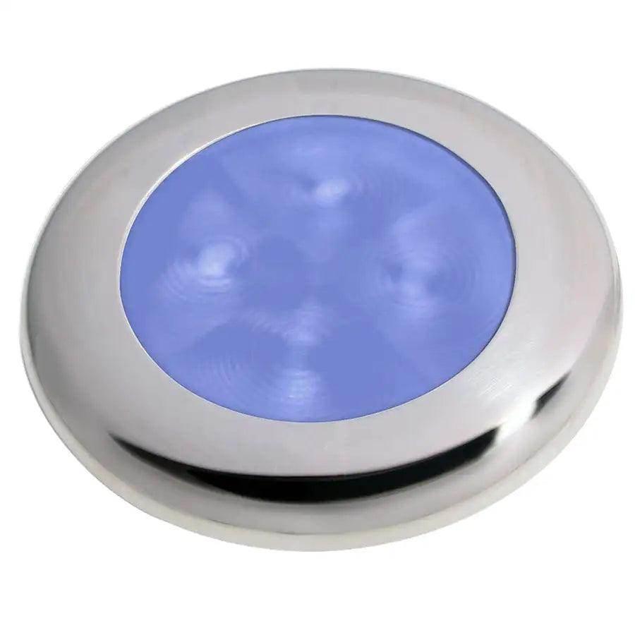 Hella Marine Slim Line LED 'Enhanced Brightness' Round Courtesy Lamp - Blue LED - Stainless Steel Bezel - 12V [980502221] - Besafe1st