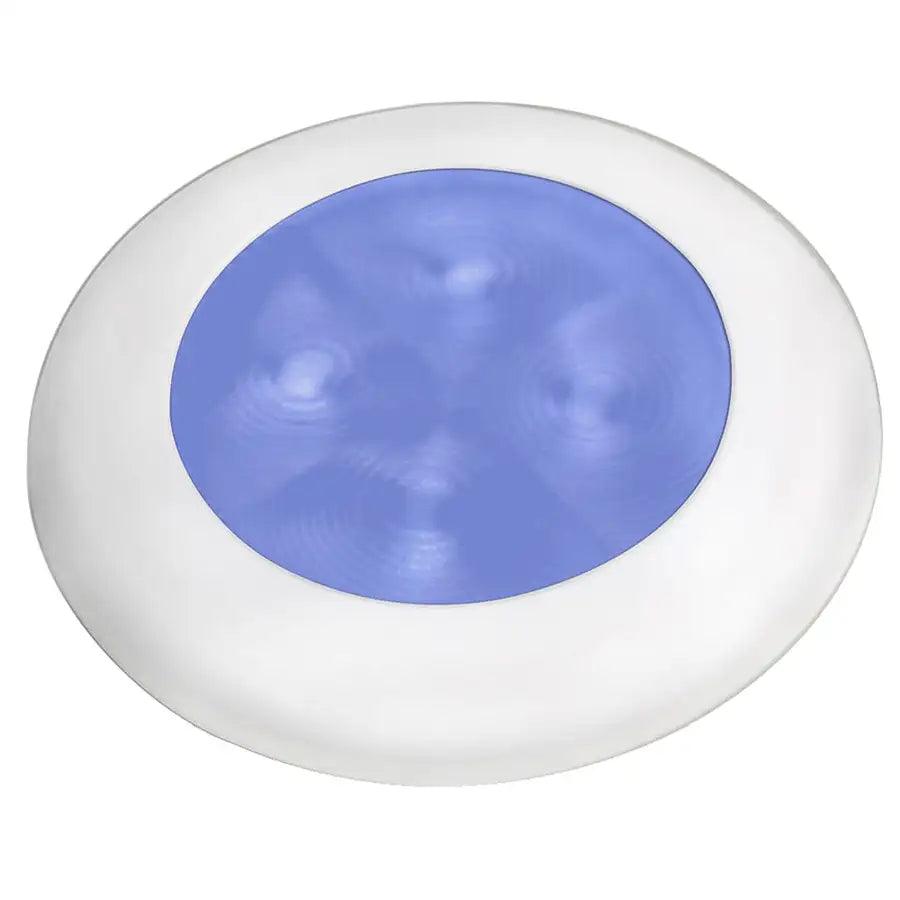 Hella Marine Slim Line LED 'Enhanced Brightness' Round Courtesy Lamp - Blue LED - White Plastic Bezel - 12V [980502241] - Besafe1st® 