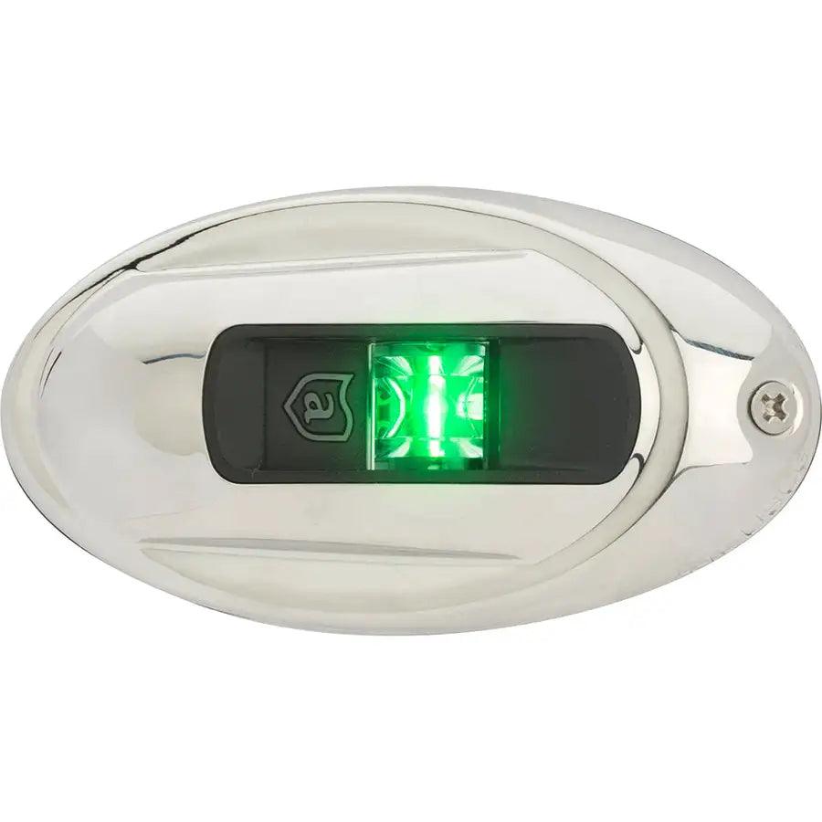 Attwood LightArmor Vertical Surface Mount Navigation Light - Oval - Starboard (green) - Stainless Steel - 2NM [NV4012SSG-7] - Besafe1st® 