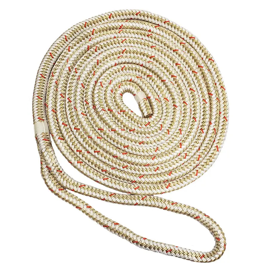 New England Ropes 3/8" Double Braid Dock Line - White/Gold w/Tracer - 15 [C5059-12-00015] - Besafe1st®  