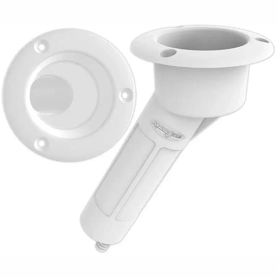 Mate Series Plastic 30 Rod  Cup Holder - Drain - Round Top - White [P1030DW] Mate Series