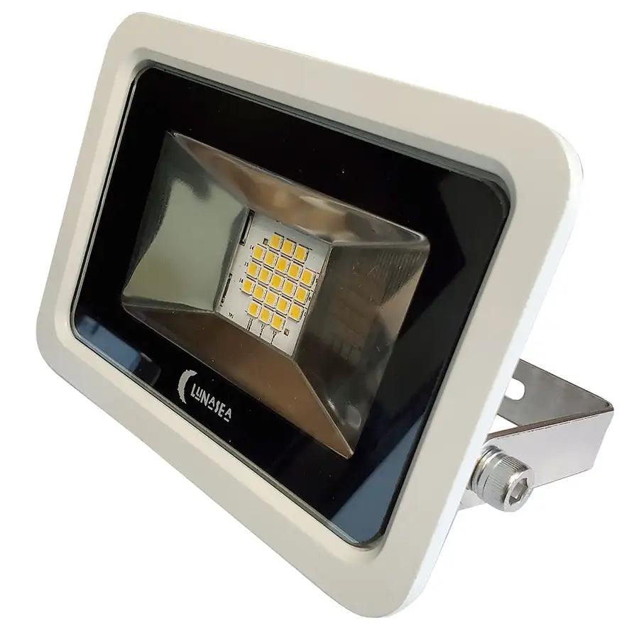 Lunasea 10W Slimline LED Floodlight, 120VAC Only, Cool White, 1200 Lumens, 3 Cord - White Housing [LLB-366N-31-10] - Besafe1st® 