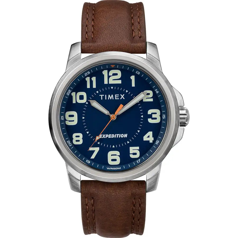 Timex Mens Expedition Metal Field Watch - Blue Dial/Brown Strap [TW4B16000JV] Besafe1st™ | 
