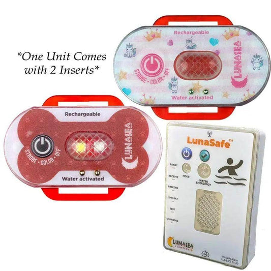 Lunasea Child/Pet Safety Water Activated Strobe Light w/RF Transmitter Portable Audio/Visual Receiver - Red Case [LLB-63RB-E0-K1] - Besafe1st