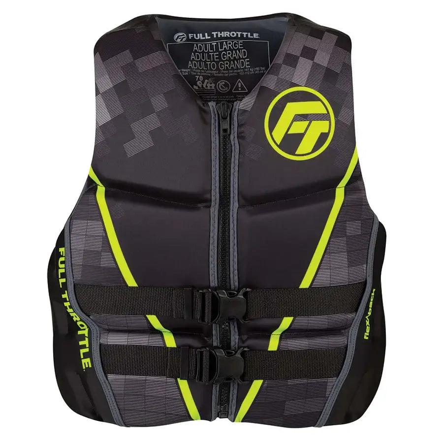 Full Throttle Mens Rapid-Dry Flex-Back Life Jacket - M - Black/Green [142500-400-030-22] - Besafe1st® 