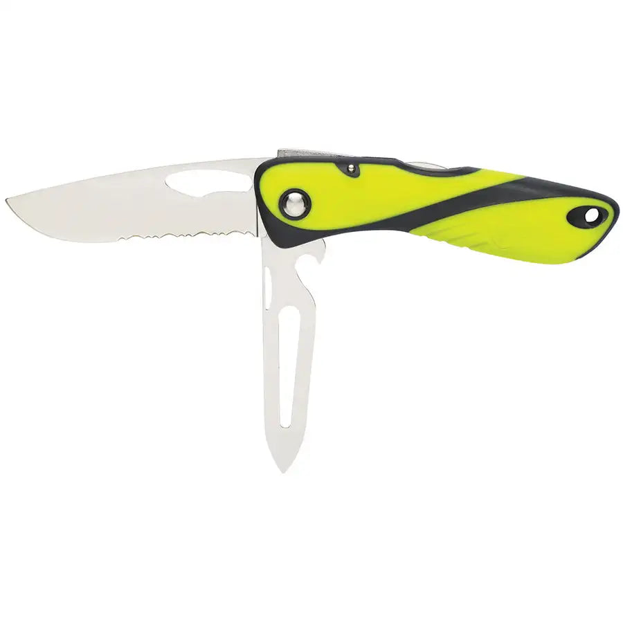 Wichard Offshore Knife - Serrated Blade - Shackler/Spike - Fluorescent [10122] - Besafe1st® 